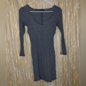 American eagle black and white striped thick long sleeve ribbed bodycon dress